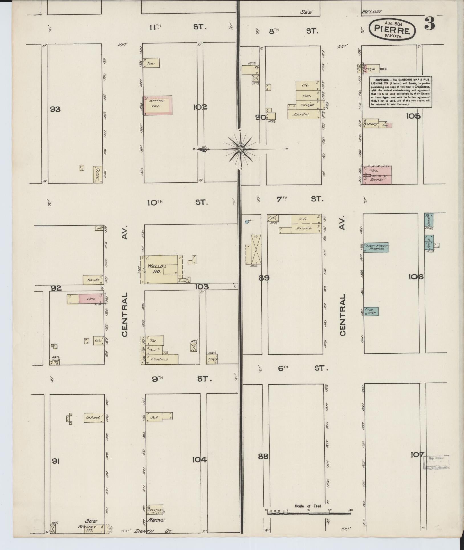 Sanborn Fire Insurance Map from Pierre, Hughes County, South Dakota (1884), Sheet #0003 - Complete Map Set gallery image, historic Sanborn map, vintage wall art, South Dakota South Dakota