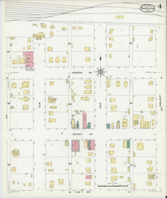 Sanborn Fire Insurance Map from Sapulpa, Creek County, Oklahoma (1909), Sheet #0004 - Historic Sanborn Fire Insurance Map Print, vintage old map wall art, antique decor, genealogy gift, Oklahoma Oklahoma map