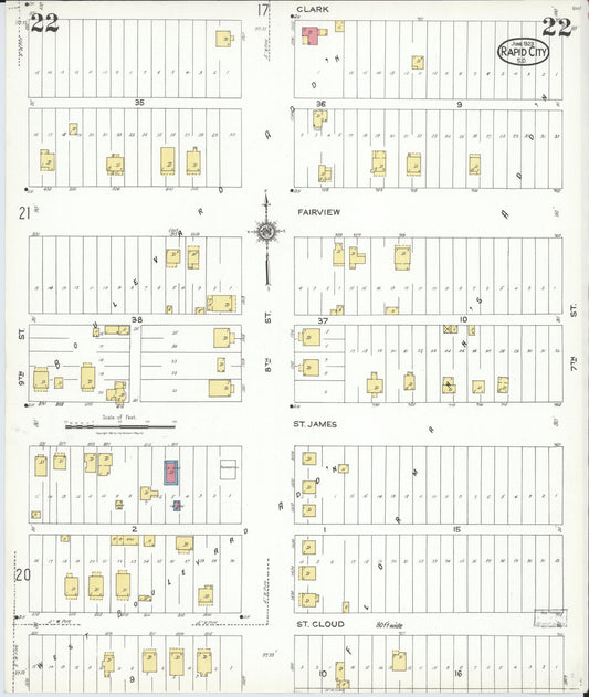 Sanborn Fire Insurance Map from Rapid City, Pennington County, South Dakota (1923), Sheet #0022 - Historic Sanborn Fire Insurance Map Print, vintage old map wall art, antique decor, genealogy gift, South Dakota South Dakota map