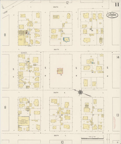 Sanborn Fire Insurance Map from Livermore, Alameda County, California (1917), Sheet #0011 - Complete Map Set gallery image, historic Sanborn map, vintage wall art, California California