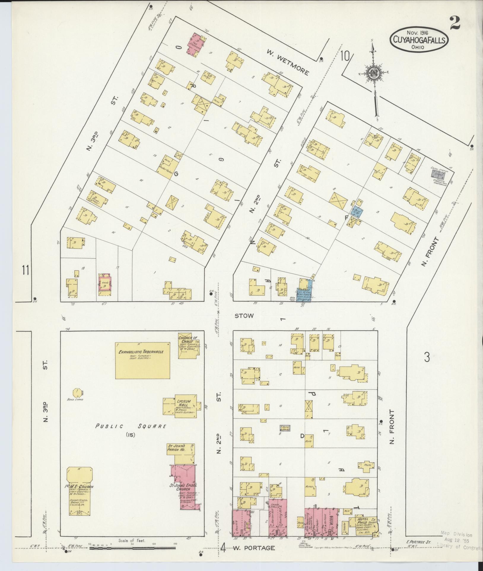 Sanborn Fire Insurance Map from Cuyahoga Falls, Summit County, Ohio (1916), Sheet #0002 - Complete Map Set gallery image, historic Sanborn map, vintage wall art, Ohio Ohio