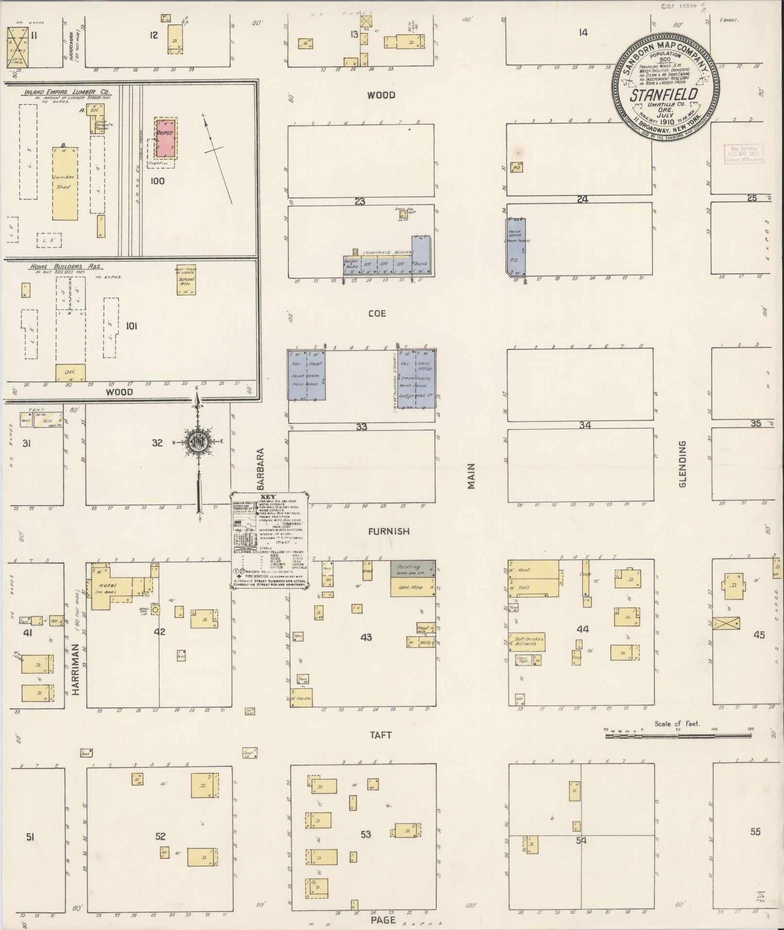 Sanborn Fire Insurance Map from Stanfield, Umatilla County, Oregon (1910), Sheet #0001 - Historic Sanborn Fire Insurance Map Print, vintage old map wall art, antique decor, genealogy gift, Oregon Oregon map