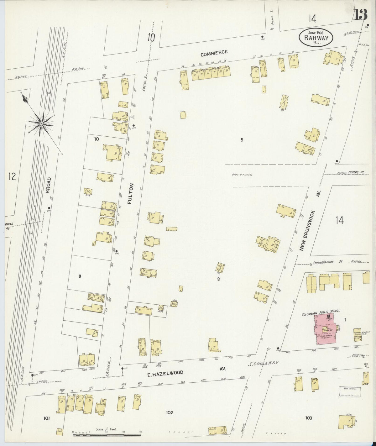 Sanborn Fire Insurance Map from Rahway, Union County, New Jersey (1908), Sheet #0013 - Complete Map Set gallery image, historic Sanborn map, vintage wall art, New Jersey New Jersey