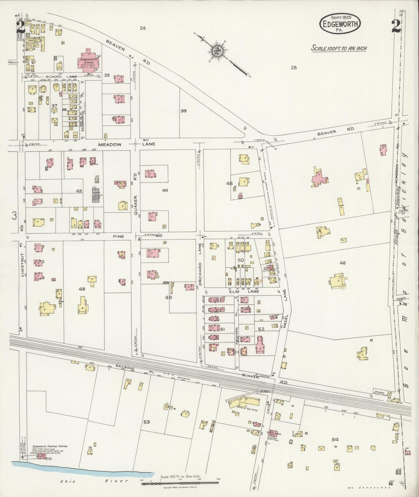 Sanborn Fire Insurance Map from Edgeworth, Allegheny County, Pennsylvania (1925), Sheet #0002 - Historic Sanborn Fire Insurance Map Print, vintage old map wall art, antique decor, genealogy gift, Pennsylvania Pennsylvania map