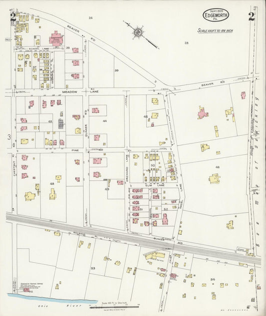 Sanborn Fire Insurance Map from Edgeworth, Allegheny County, Pennsylvania (1925), Sheet #0002 - Historic Sanborn Fire Insurance Map Print, vintage old map wall art, antique decor, genealogy gift, Pennsylvania Pennsylvania map