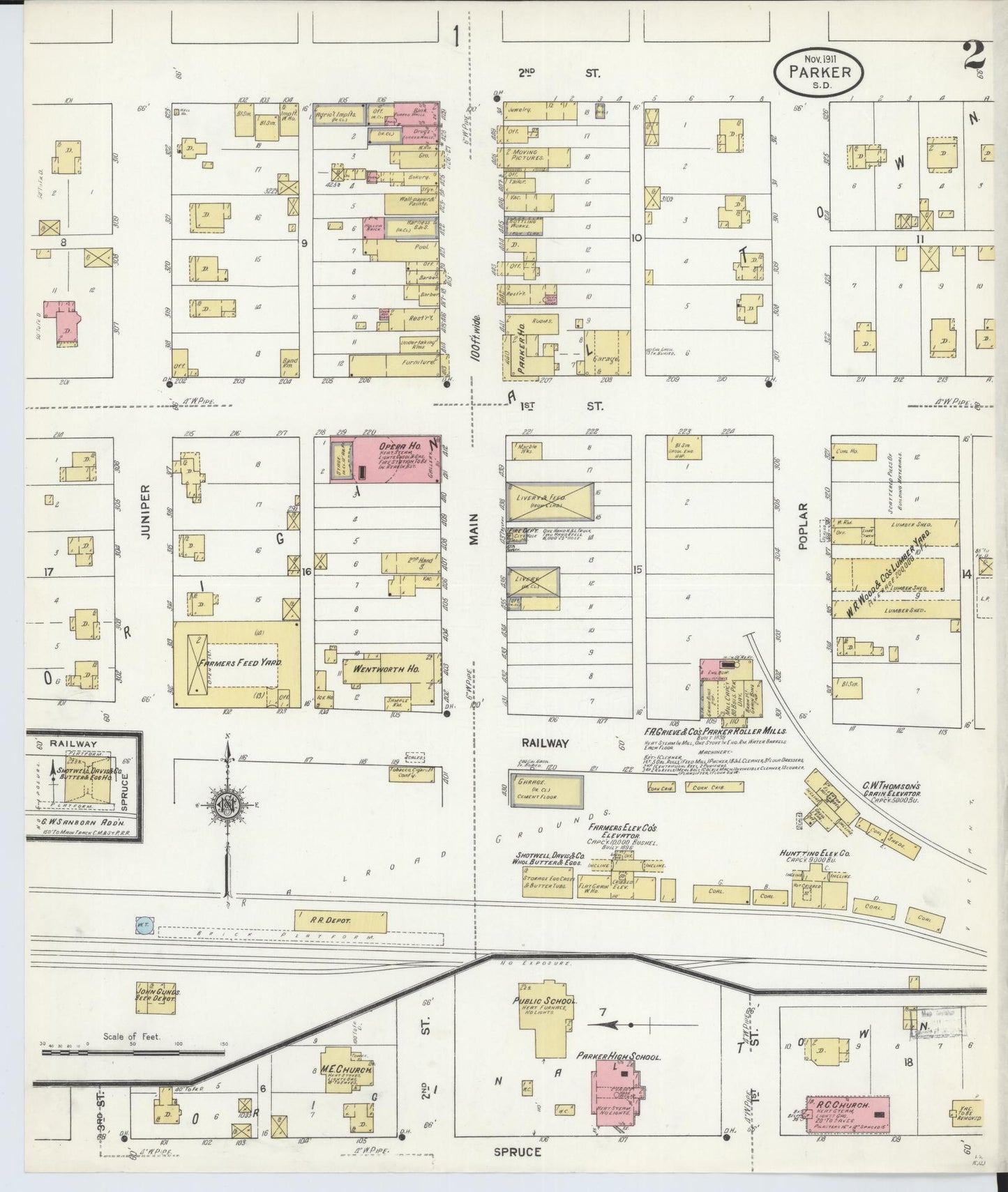 Sanborn Fire Insurance Map from Parker, Turner County, South Dakota (1911), Sheet #0002 - Historic Sanborn Fire Insurance Map Print, vintage old map wall art, antique decor, genealogy gift, South Dakota South Dakota map