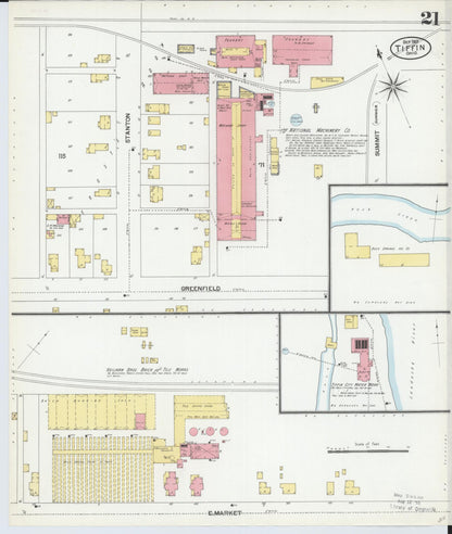 Sanborn Fire Insurance Map from Tiffin, Seneca County, Ohio (1901), Sheet #0021 - Historic Sanborn Fire Insurance Map Print, vintage old map wall art, antique decor, genealogy gift, Ohio Ohio map