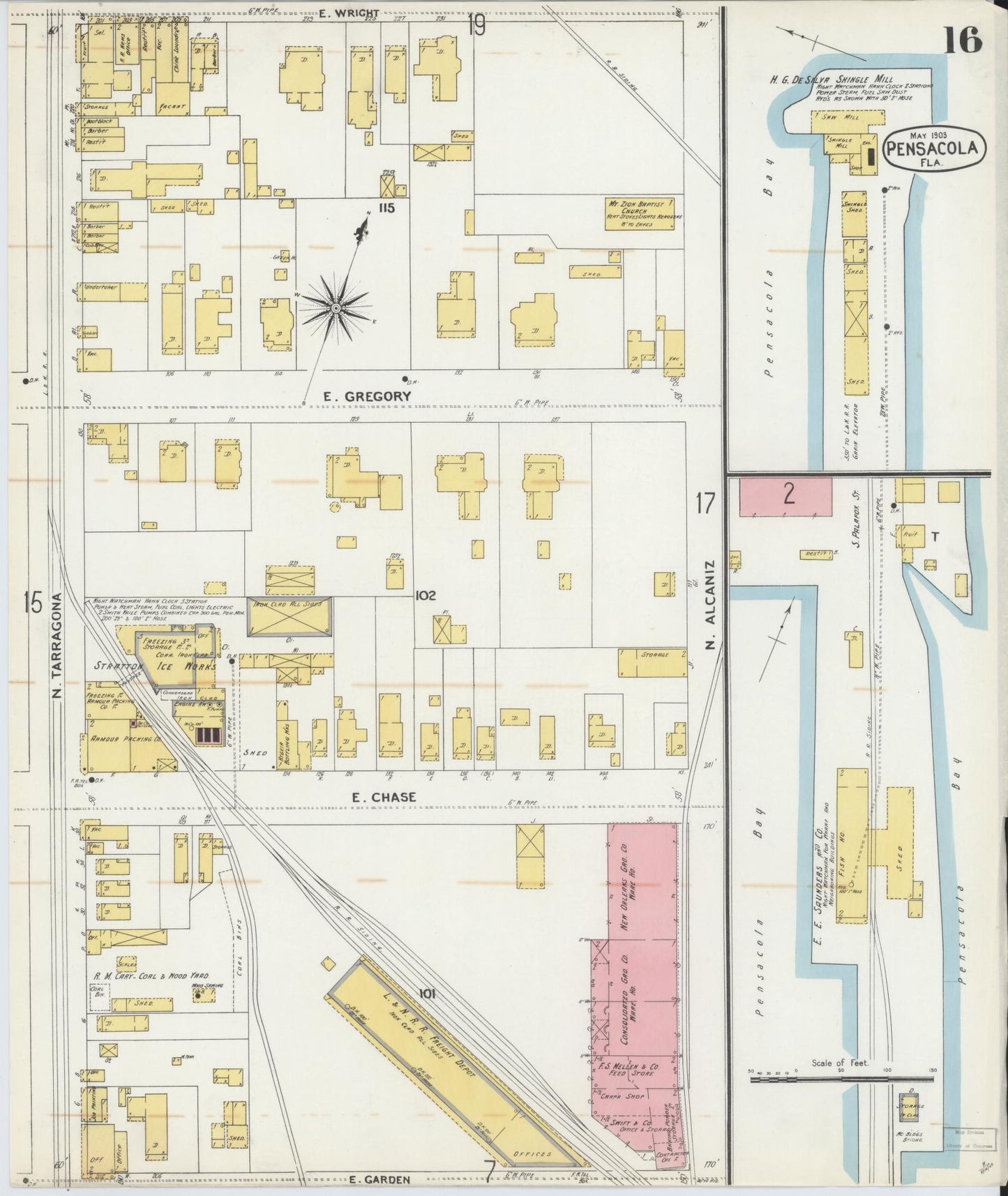 Sanborn Fire Insurance Map from Pensacola, Escambia County, Florida (1903), Sheet #0016 - Complete Map Set gallery image, historic Sanborn map, vintage wall art, Florida Florida