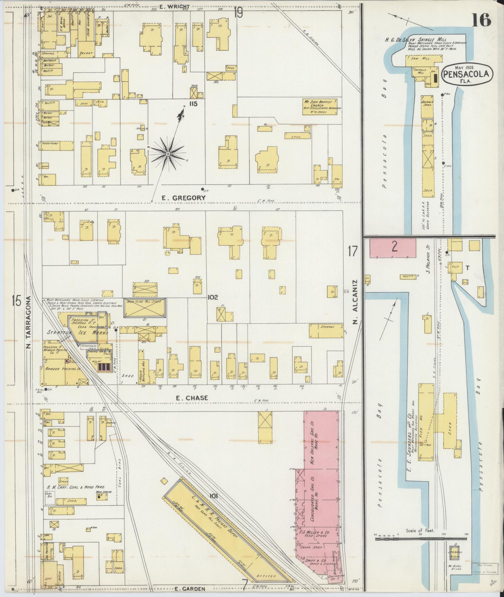 Sanborn Fire Insurance Map from Pensacola, Escambia County, Florida (1903), Sheet #0016 - Complete Map Set gallery image, historic Sanborn map, vintage wall art, Florida Florida