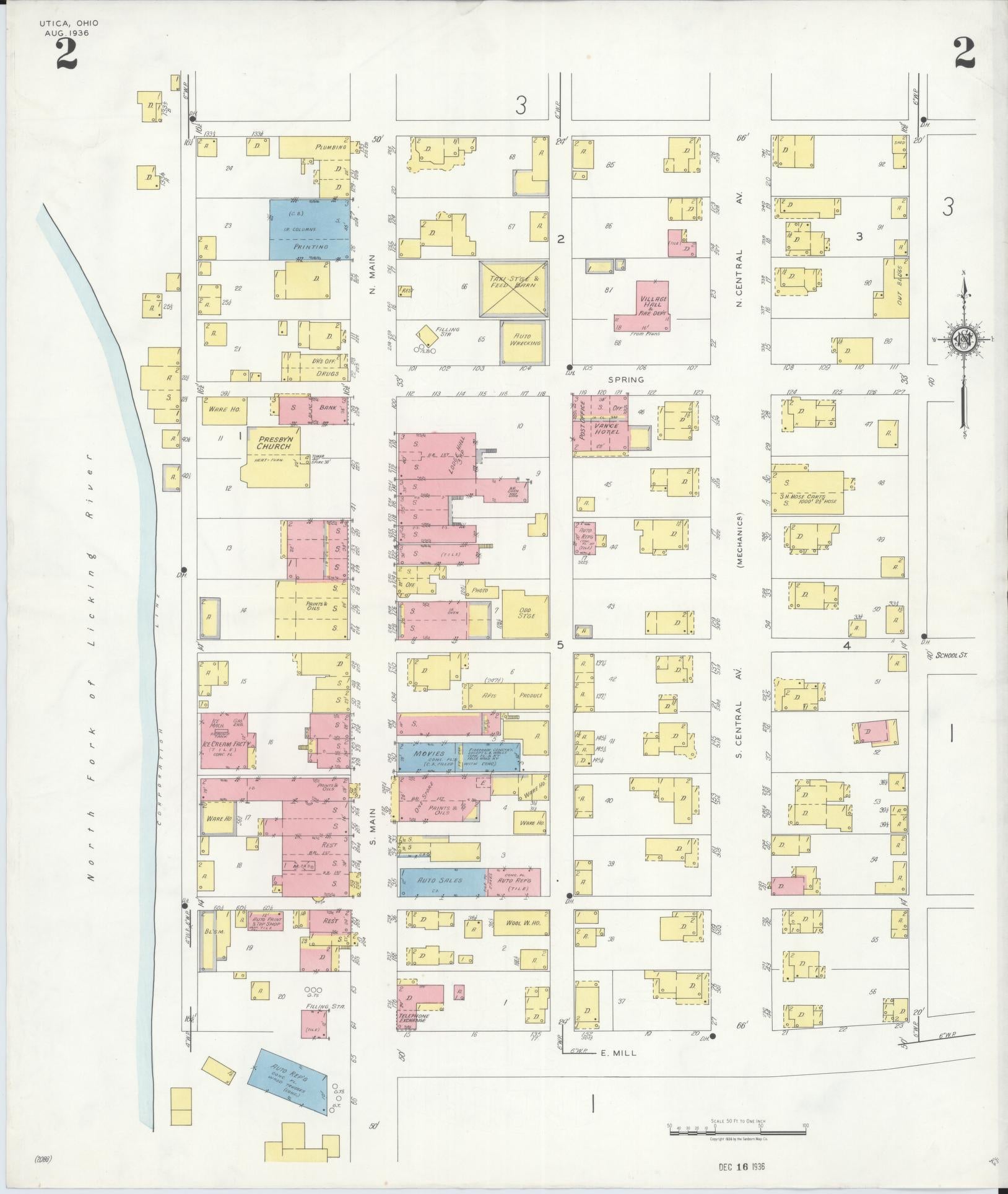 Sanborn Fire Insurance Map from Utica, Licking County, Ohio (1936), Sheet #0002 - Complete Map Set gallery image, historic Sanborn map, vintage wall art, Ohio Ohio