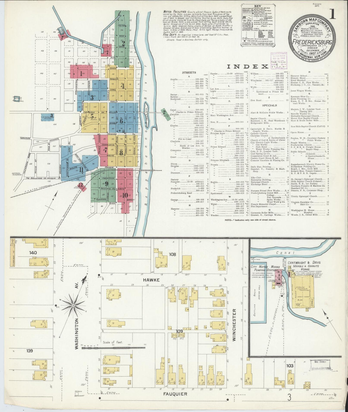 Sanborn Fire Insurance Map from Fredericksburg, Independent Cities, Virginia (1907), Sheet #0001 - Complete Map Set gallery image, historic Sanborn map, vintage wall art, Virginia Virginia