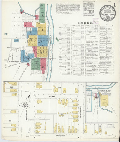 Sanborn Fire Insurance Map from Fredericksburg, Independent Cities, Virginia (1907), Sheet #0001 - Complete Map Set gallery image, historic Sanborn map, vintage wall art, Virginia Virginia