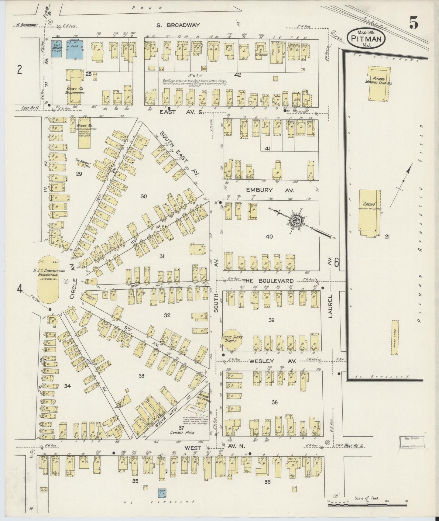 Sanborn Fire Insurance Map from Pitman, Gloucester County, New Jersey (1915), Sheet #0005 - Complete Map Set gallery image, historic Sanborn map, vintage wall art, New Jersey New Jersey