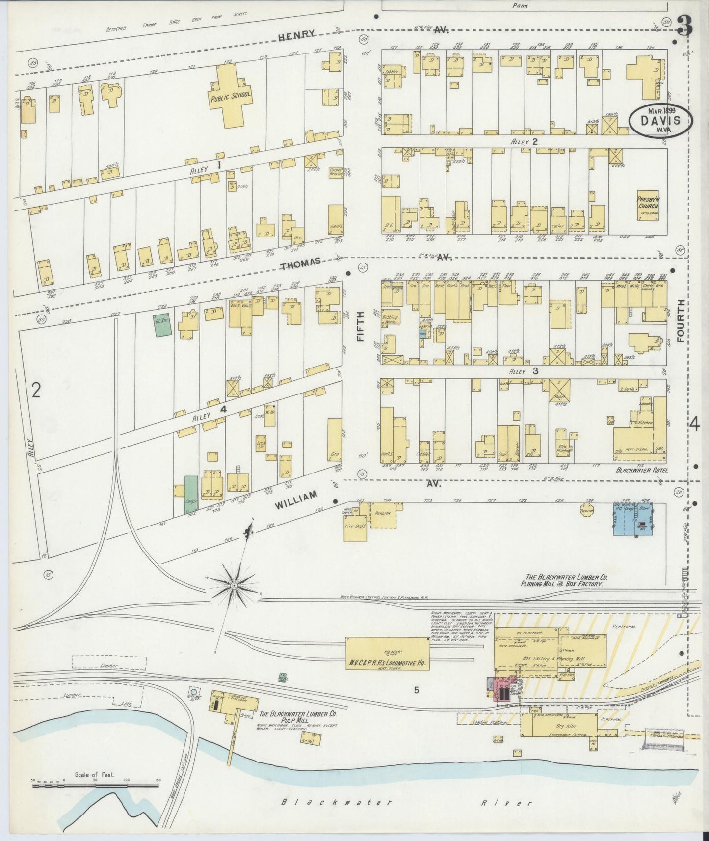 Sanborn Fire Insurance Map from Davis, Tucker County, West Virginia (1899), Sheet #0003 - Complete Map Set gallery image, historic Sanborn map, vintage wall art, West Virginia West Virginia