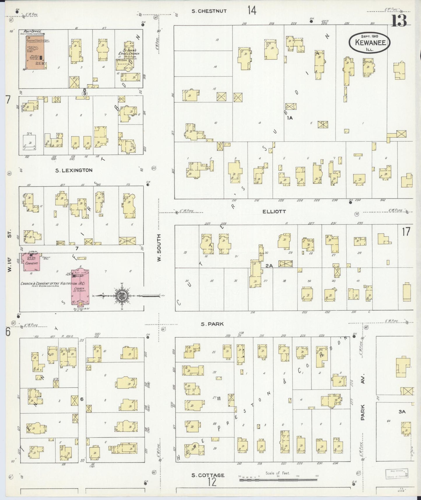 Sanborn Fire Insurance Map from Kewanee, Henry County, Illinois (1910), Sheet #0013 - Historic Sanborn Fire Insurance Map Print, vintage old map wall art, antique decor, genealogy gift, Illinois Illinois map
