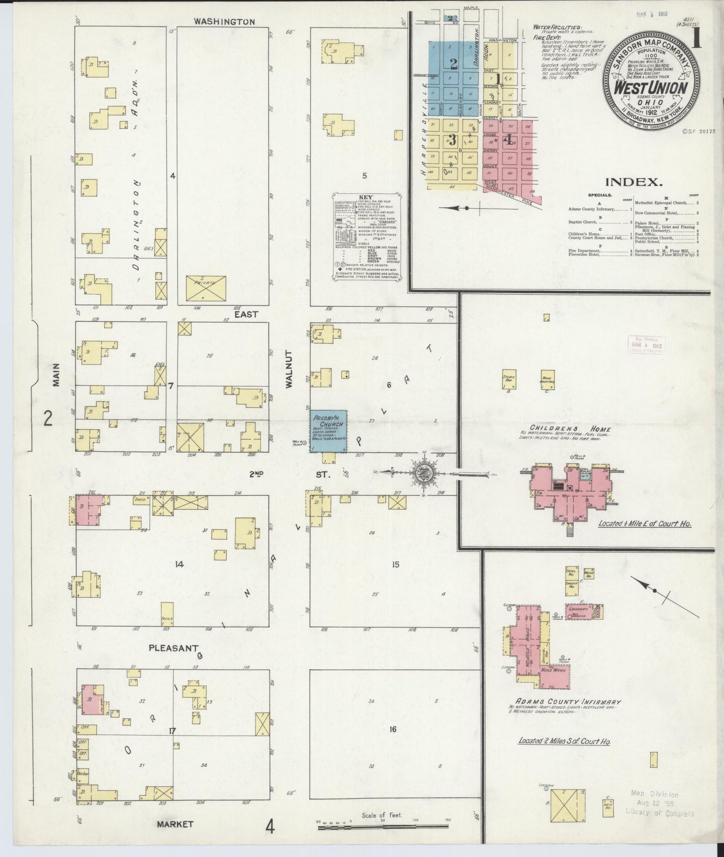 Sanborn Fire Insurance Map from West Union, Adams County, Ohio (1912), Sheet #0001 - Complete Map Set gallery image, historic Sanborn map, vintage wall art, Ohio Ohio