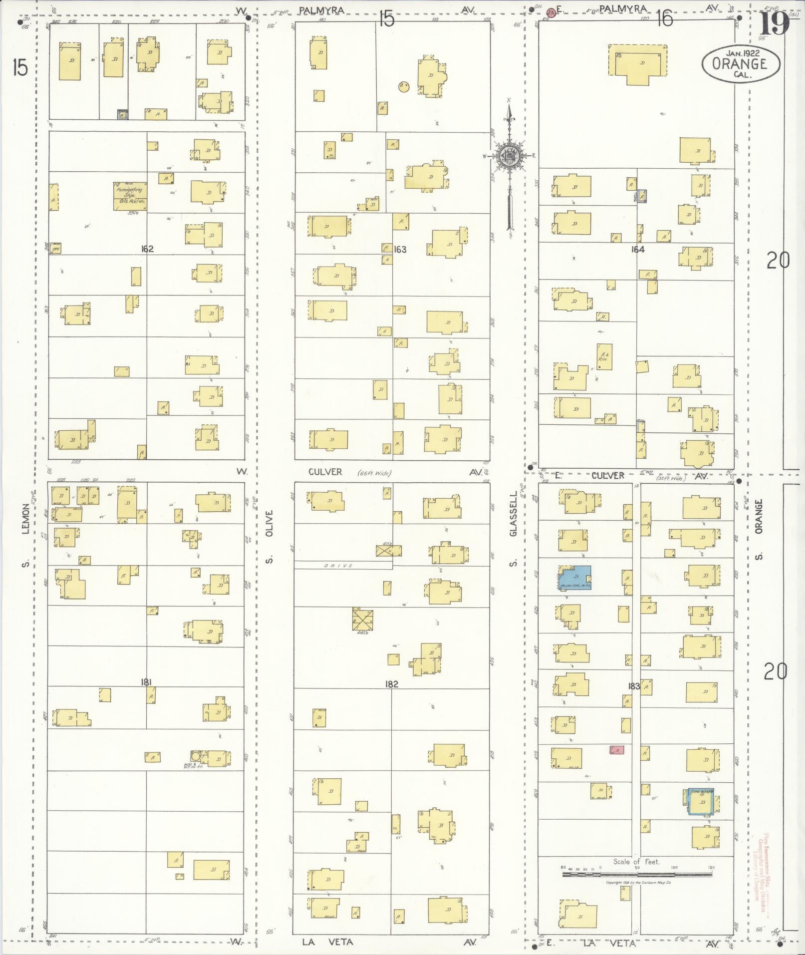 Sanborn Fire Insurance Map from Orange, Orange County, California (1922), Sheet #0019 - Complete Map Set gallery image, historic Sanborn map, vintage wall art, California California