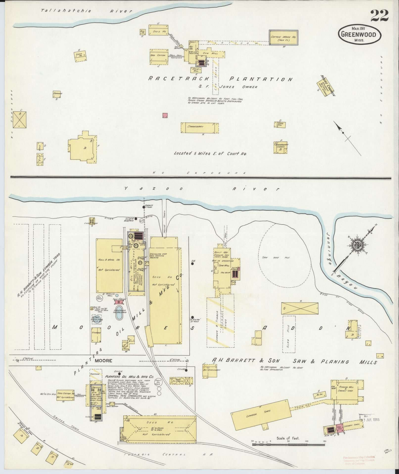 Sanborn Fire Insurance Map from Greenwood, Leflore County, Mississippi (1911), Sheet #0022 - Historic Sanborn Fire Insurance Map Print, vintage old map wall art, antique decor, genealogy gift, Mississippi Mississippi map