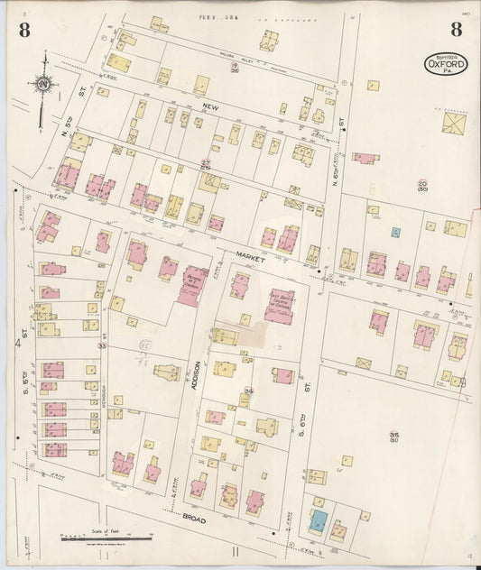 Sanborn Fire Insurance Map from Oxford, Chester County, Pennsylvania (1940), Sheet #0008 - Historic Sanborn Fire Insurance Map Print, vintage old map wall art, antique decor, genealogy gift, Pennsylvania Pennsylvania map