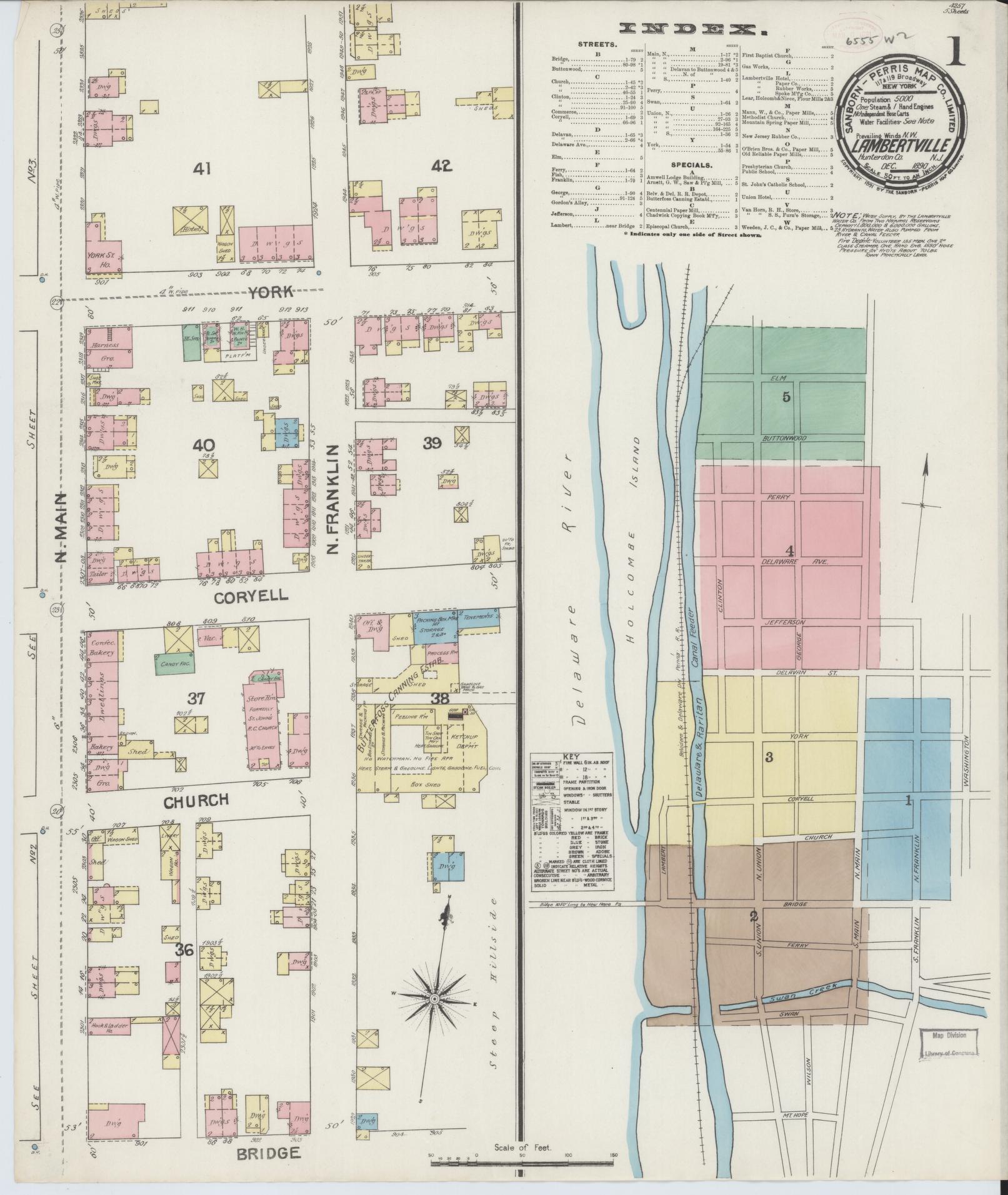 Sanborn Fire Insurance Map from Lambertville, Hunterdon County, New Jersey. (1890) – Historic Sanborn Fire Insurance Map Print