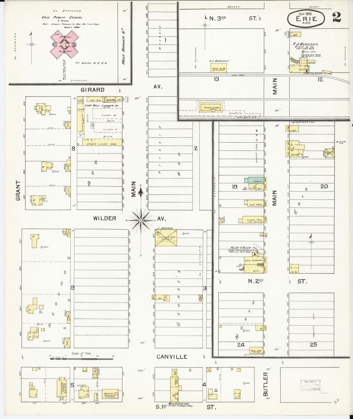 Sanborn Fire Insurance Map from Erie, Neosho County, Kansas (1892), Sheet #0002 - Historic Sanborn Fire Insurance Map Print, vintage old map wall art, antique decor, genealogy gift, Kansas Kansas map