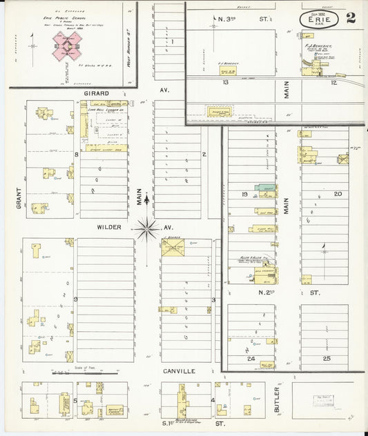 Sanborn Fire Insurance Map from Erie, Neosho County, Kansas (1892), Sheet #0002 - Historic Sanborn Fire Insurance Map Print, vintage old map wall art, antique decor, genealogy gift, Kansas Kansas map