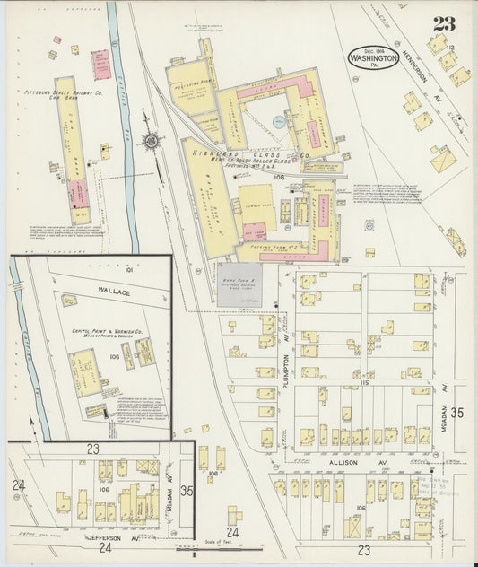 Sanborn Fire Insurance Map from Washington, Washington County, Pennsylvania (1914), Sheet #0023 - Historic Sanborn Fire Insurance Map Print, vintage old map wall art, antique decor, genealogy gift, Pennsylvania Pennsylvania map