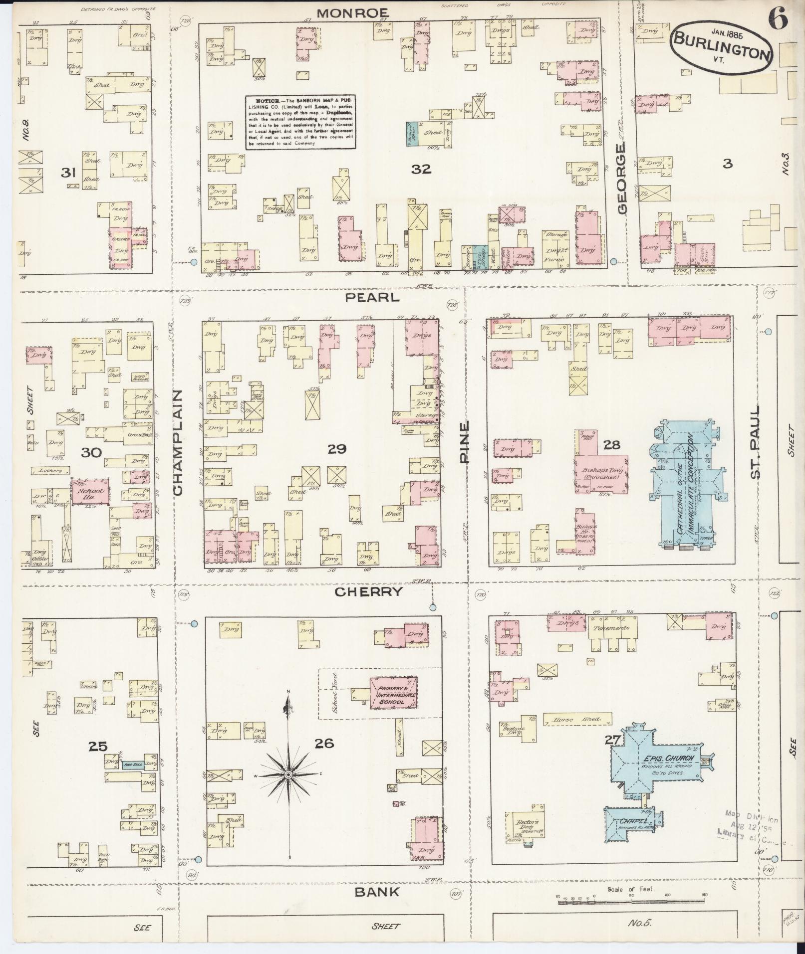 Sanborn Fire Insurance Map from Burlington, Chittenden County, Vermont (1885), Sheet #0006 - Complete Map Set gallery image, historic Sanborn map, vintage wall art, Vermont Vermont
