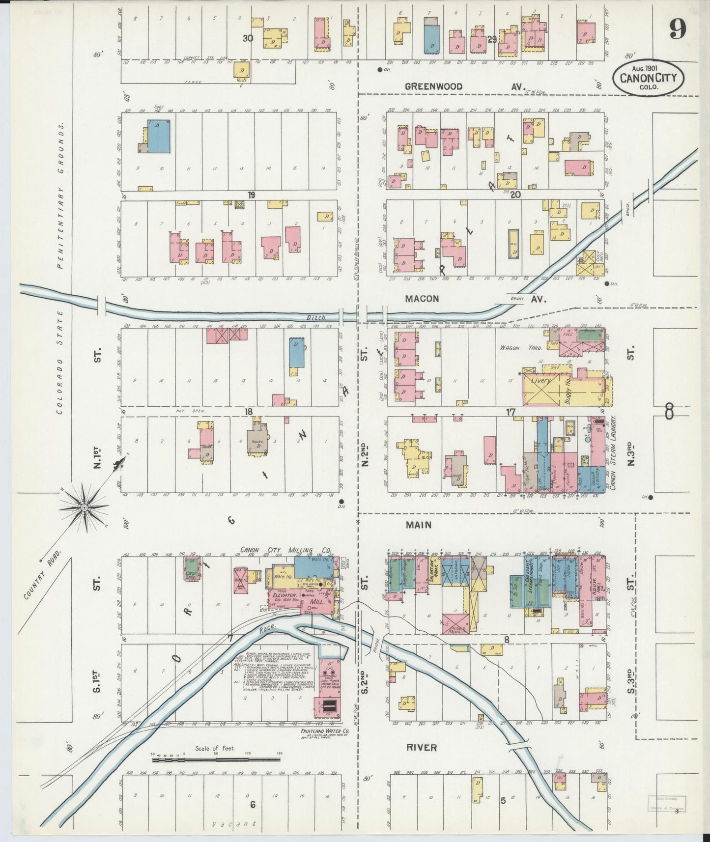 Sanborn Fire Insurance Map from Canon City, Fremont County, Colorado (1901), Sheet #0009 - Complete Map Set gallery image, historic Sanborn map, vintage wall art, Colorado Colorado