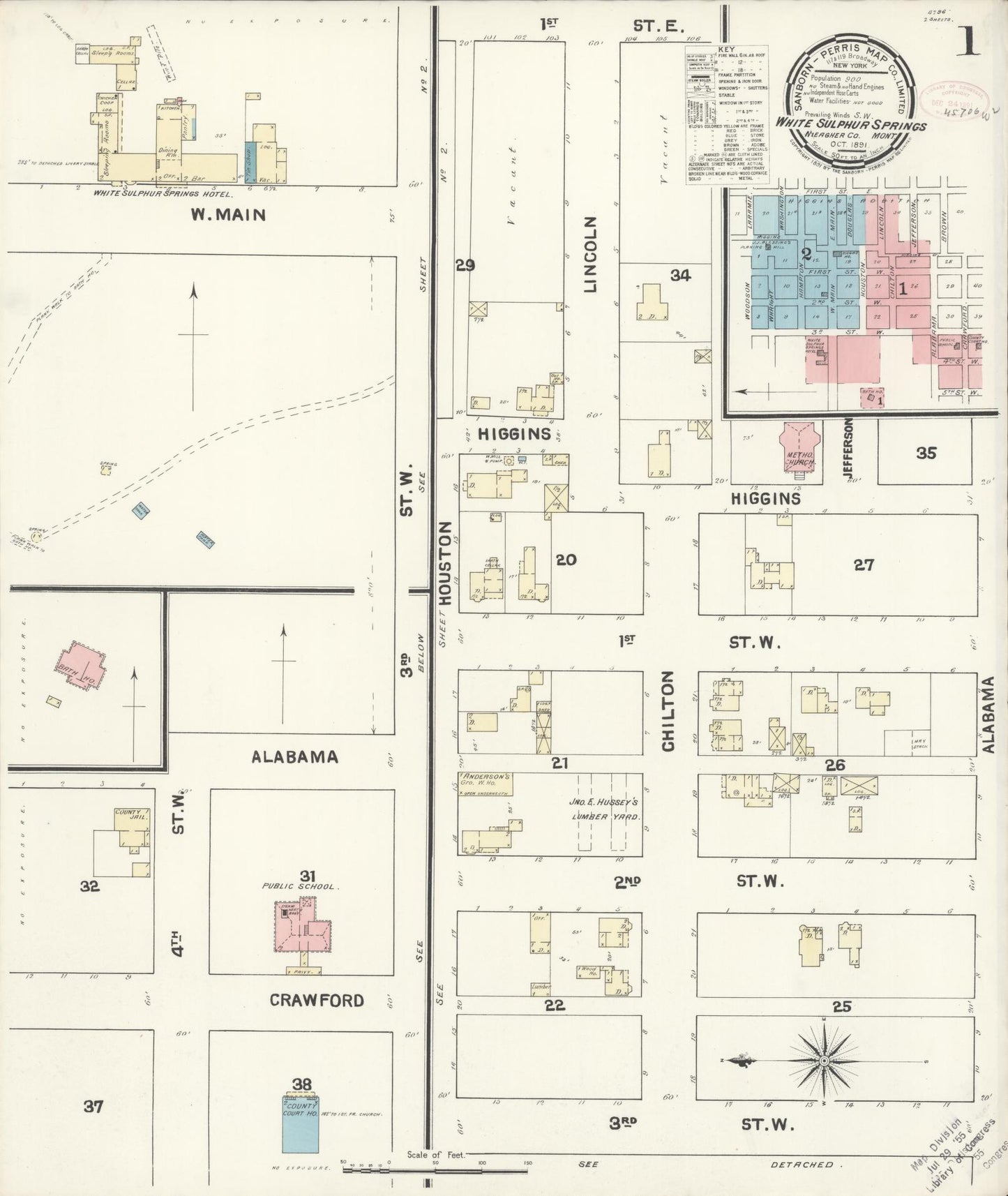 Sanborn Fire Insurance Map from White Sulphur Springs, Meagber County, Montana (1891), Sheet #0001 - Complete Map Set gallery image, historic Sanborn map, vintage wall art, Montana Montana