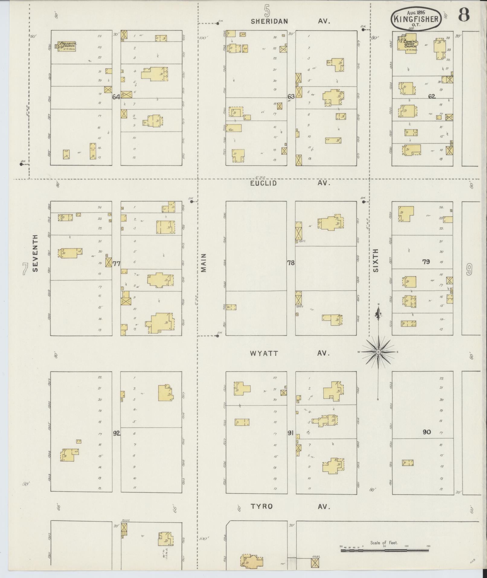Sanborn Fire Insurance Map from Kingfisher, Kingfisher County, Oklahoma (1895), Sheet #0008 - Historic Sanborn Fire Insurance Map Print, vintage old map wall art, antique decor, genealogy gift, Oklahoma Oklahoma map