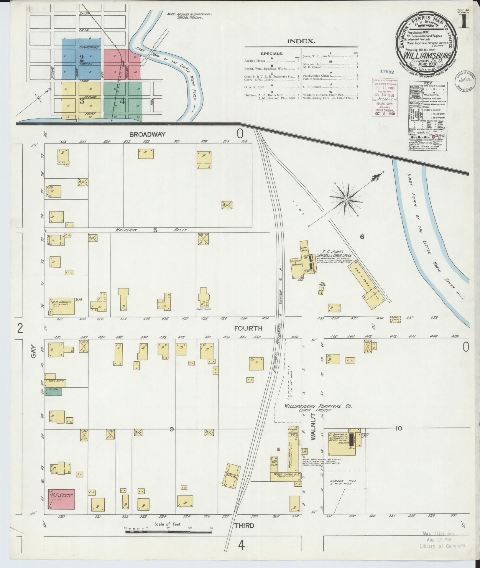 Sanborn Fire Insurance Map from Williamsburg, Clermont County, Ohio (1900), Sheet #0001 - Historic Sanborn Fire Insurance Map Print, vintage old map wall art, antique decor, genealogy gift, Ohio Ohio map
