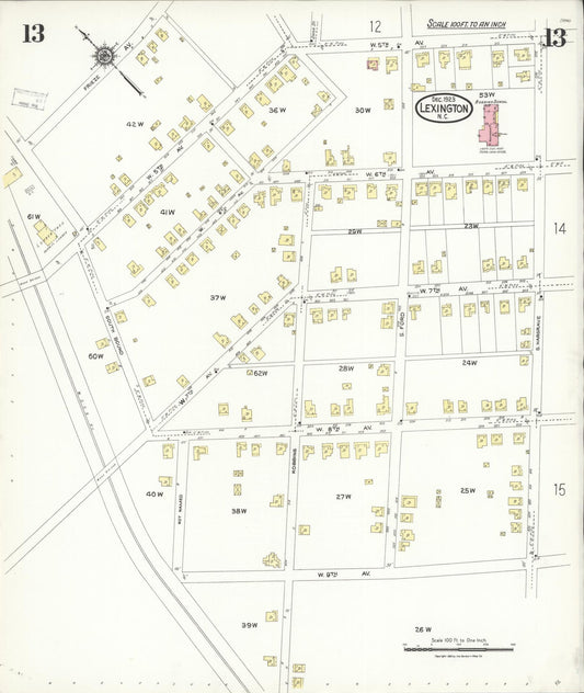 Sanborn Fire Insurance Map from Lexington, Davidson County, North Carolina (1923), Sheet #0013 - Historic Sanborn Fire Insurance Map Print, vintage old map wall art, antique decor, genealogy gift, North Carolina North Carolina map
