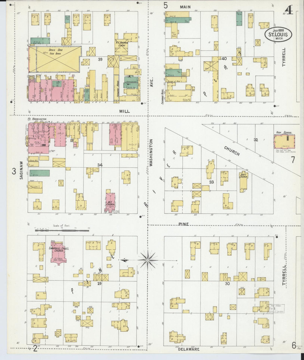 Sanborn Fire Insurance Map from Saint Louis, Gratiot County, Michigan (1899), Sheet #0004 - Historic Sanborn Fire Insurance Map Print, vintage old map wall art, antique decor, genealogy gift, Michigan Michigan map