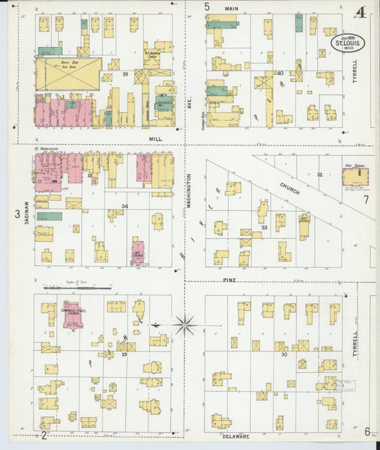 Sanborn Fire Insurance Map from Saint Louis, Gratiot County, Michigan (1899), Sheet #0004 - Historic Sanborn Fire Insurance Map Print, vintage old map wall art, antique decor, genealogy gift, Michigan Michigan map
