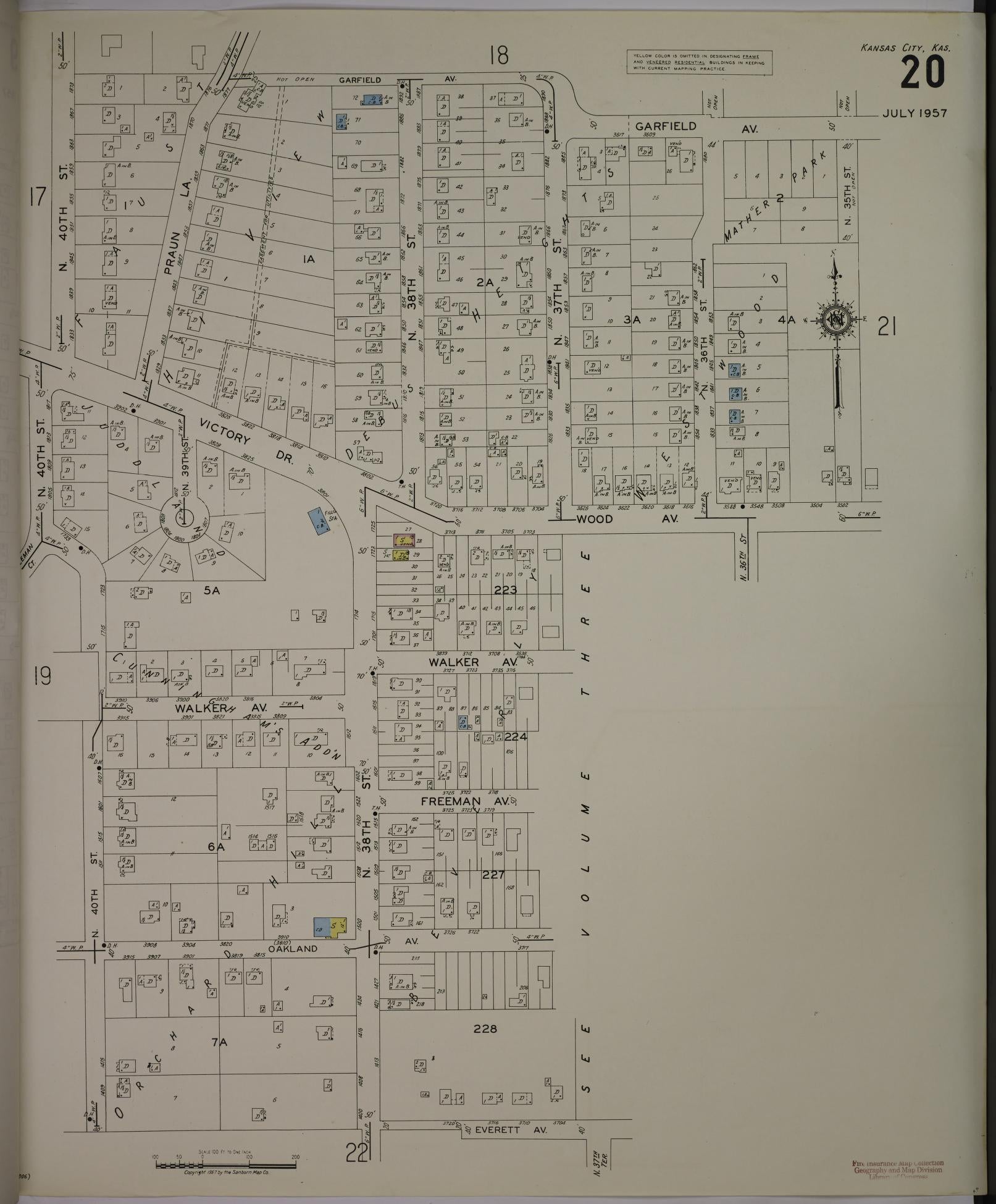 Sanborn Fire Insurance Map from Kansas City, Wyandotte County, Kansas (1957), Sheet #0020 - Historic Sanborn Fire Insurance Map Print, vintage old map wall art, antique decor, genealogy gift, Kansas Kansas map