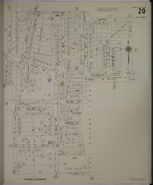 Sanborn Fire Insurance Map from Kansas City, Wyandotte County, Kansas (1957), Sheet #0020 - Historic Sanborn Fire Insurance Map Print, vintage old map wall art, antique decor, genealogy gift, Kansas Kansas map