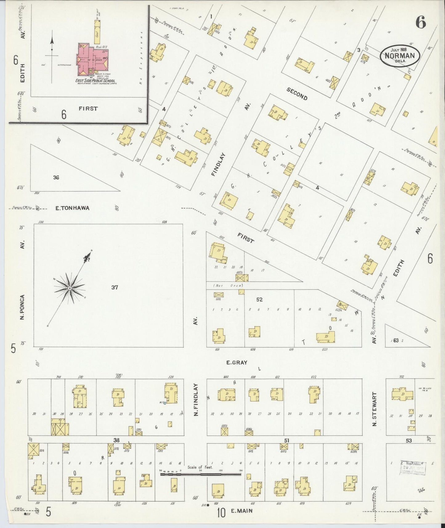 Sanborn Fire Insurance Map from Norman, Cleveland County, Oklahoma (1908), Sheet #0006 - Complete Map Set gallery image, historic Sanborn map, vintage wall art, Oklahoma Oklahoma