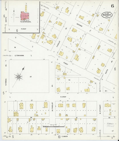 Sanborn Fire Insurance Map from Norman, Cleveland County, Oklahoma (1908), Sheet #0006 - Complete Map Set gallery image, historic Sanborn map, vintage wall art, Oklahoma Oklahoma