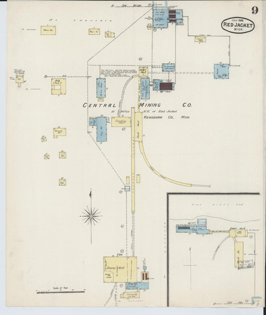 Sanborn Fire Insurance Map from Red Jacket, Houghton County, Michigan (1888), Sheet #0009 - Historic Sanborn Fire Insurance Map Print, vintage old map wall art, antique decor, genealogy gift, Michigan Michigan map