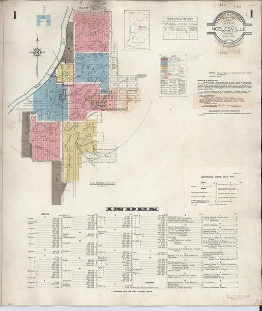 Sanborn Fire Insurance Map from Noblesville, Hamilton County, Indiana (1947), Sheet #0001 - Historic Sanborn Fire Insurance Map Print, vintage old map wall art, antique decor, genealogy gift, Indiana Indiana map