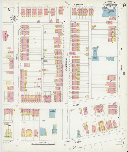 Sanborn Fire Insurance Map from Norristown, Montgomery County, Pennsylvania (1902), Sheet #0009 - Historic Sanborn Fire Insurance Map Print, vintage old map wall art, antique decor, genealogy gift, Pennsylvania Pennsylvania map