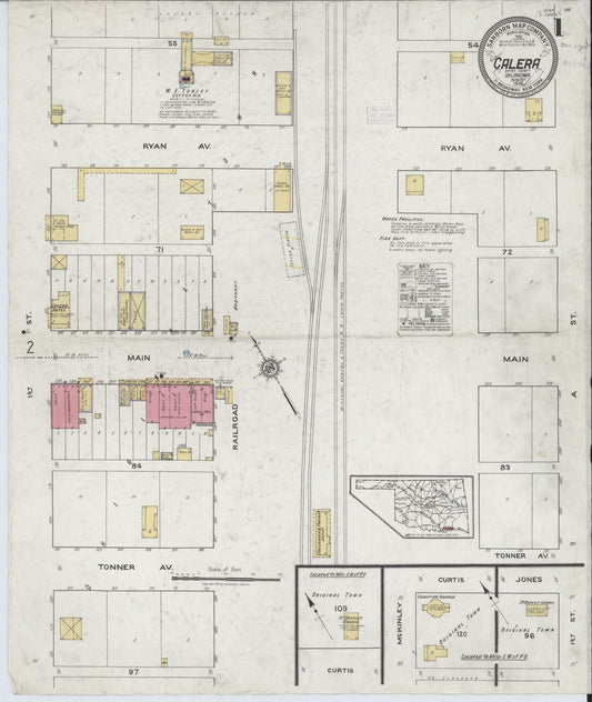Sanborn Fire Insurance Map from Calera, Bryan County, Oklahoma (1918), Sheet #0001 - Historic Sanborn Fire Insurance Map Print, vintage old map wall art, antique decor, genealogy gift, Oklahoma Oklahoma map