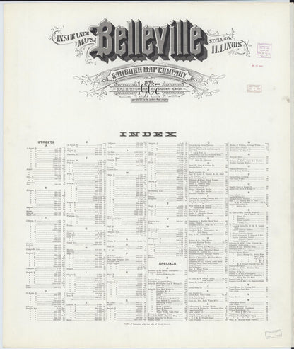 Sanborn Fire Insurance Map from Belleville, Saint Clair County, Illinois (1907), Sheet #0001 - Historic Sanborn Fire Insurance Map Print, vintage old map wall art, antique decor, genealogy gift, Illinois Illinois map