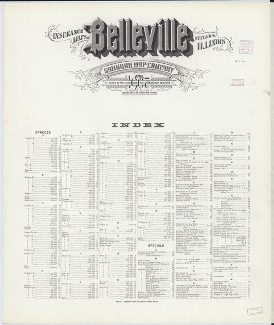Sanborn Fire Insurance Map from Belleville, Saint Clair County, Illinois (1907), Sheet #0001 - Historic Sanborn Fire Insurance Map Print, vintage old map wall art, antique decor, genealogy gift, Illinois Illinois map