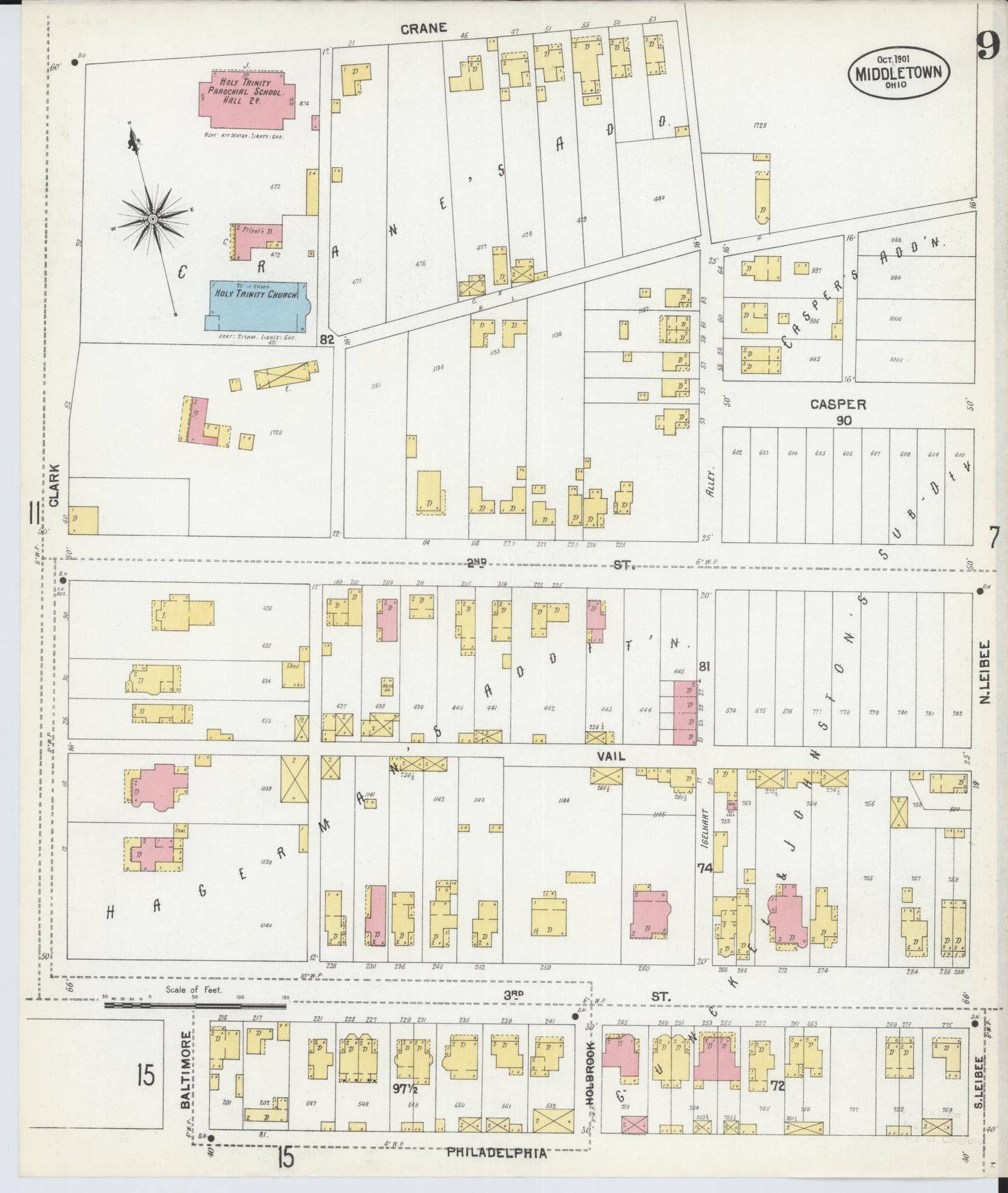 Sanborn Fire Insurance Map from Middletown, Butler County, Ohio (1901), Sheet #0009 - Complete Map Set gallery image, historic Sanborn map, vintage wall art, Ohio Ohio