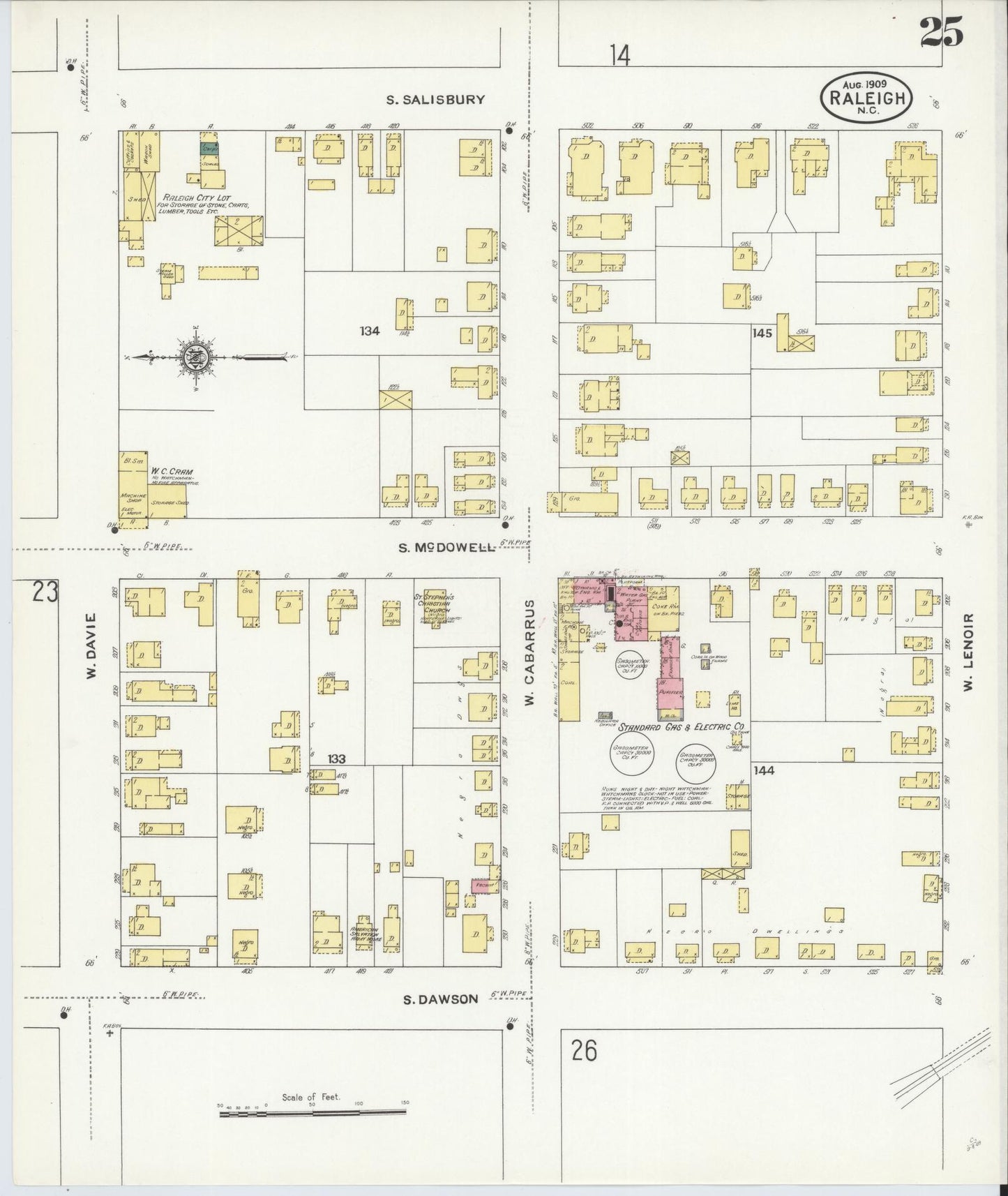 Sanborn Fire Insurance Map from Raleigh, Wake County, North Carolina (1909), Sheet #0025 - Complete Map Set gallery image, historic Sanborn map, vintage wall art, North Carolina North Carolina