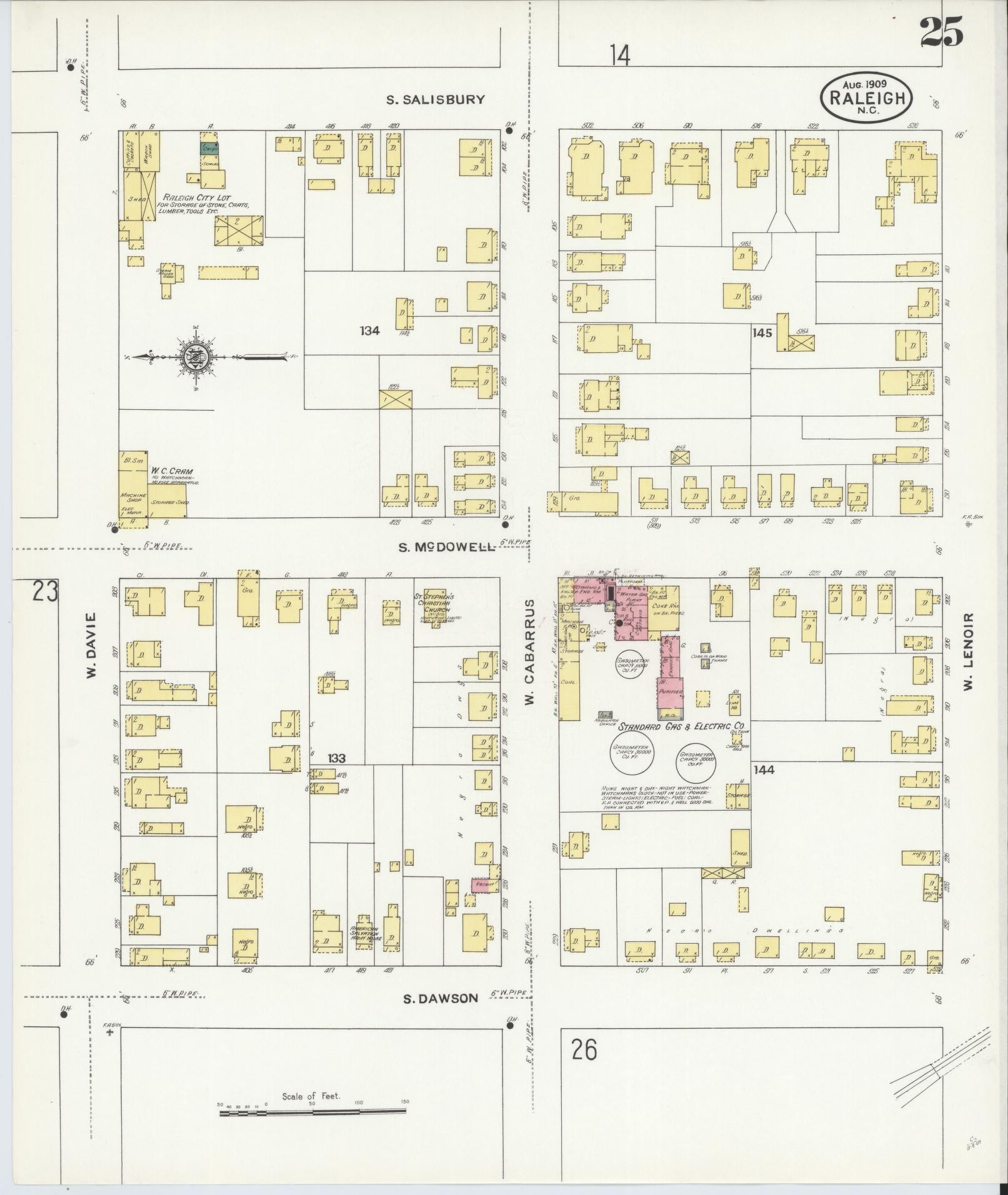 Sanborn Fire Insurance Map from Raleigh, Wake County, North Carolina (1909), Sheet #0025 - Complete Map Set gallery image, historic Sanborn map, vintage wall art, North Carolina North Carolina