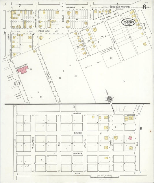 Sanborn Fire Insurance Map from Rogers, Bell County, Texas (1921), Sheet #0006 - Historic Sanborn Fire Insurance Map Print, vintage old map wall art, antique decor, genealogy gift, Texas Texas map
