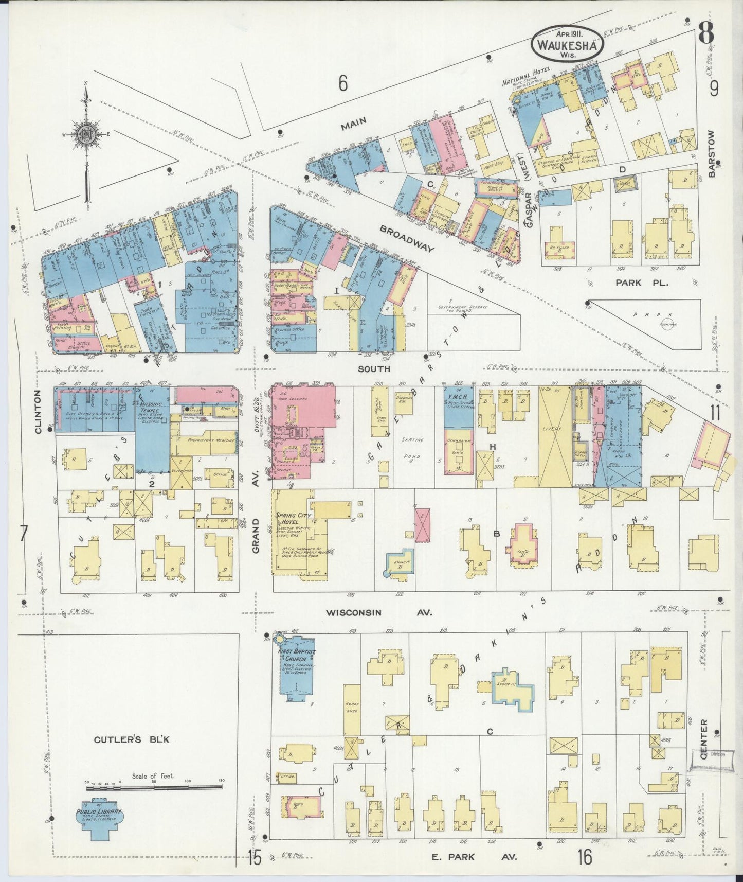 Sanborn Fire Insurance Map from Waukesha, Waukesha County, Wisconsin (1911), Sheet #0008 - Complete Map Set gallery image, historic Sanborn map, vintage wall art, Wisconsin Wisconsin